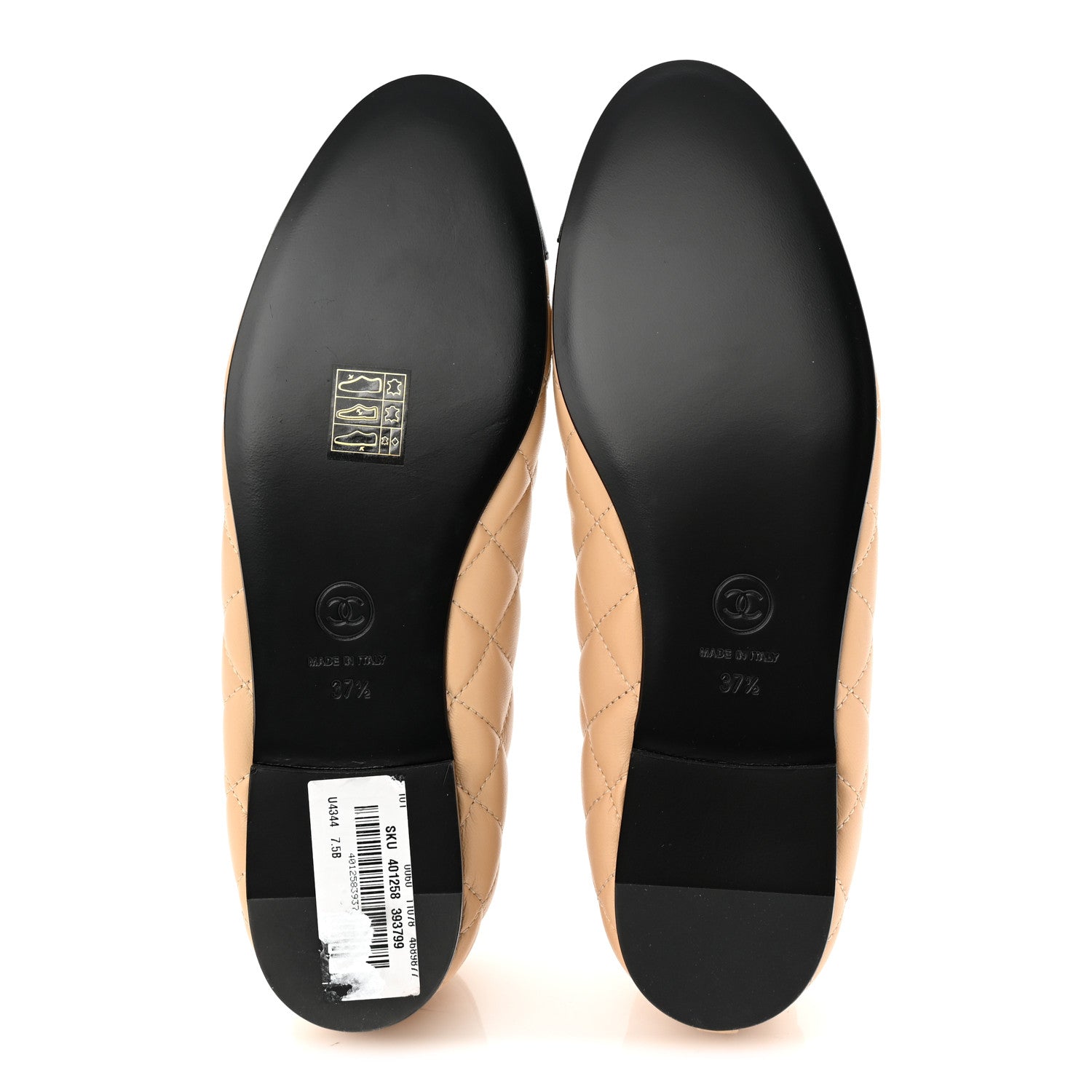 Chanel Lambskin Quilted CC Cap Toe Ballerina Flats 37.5 Beige Black 6 of 10