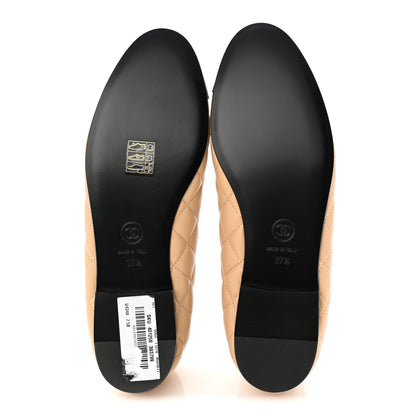 Chanel Lambskin Quilted CC Cap Toe Ballerina Flats 37.5 Beige Black 6 of 10