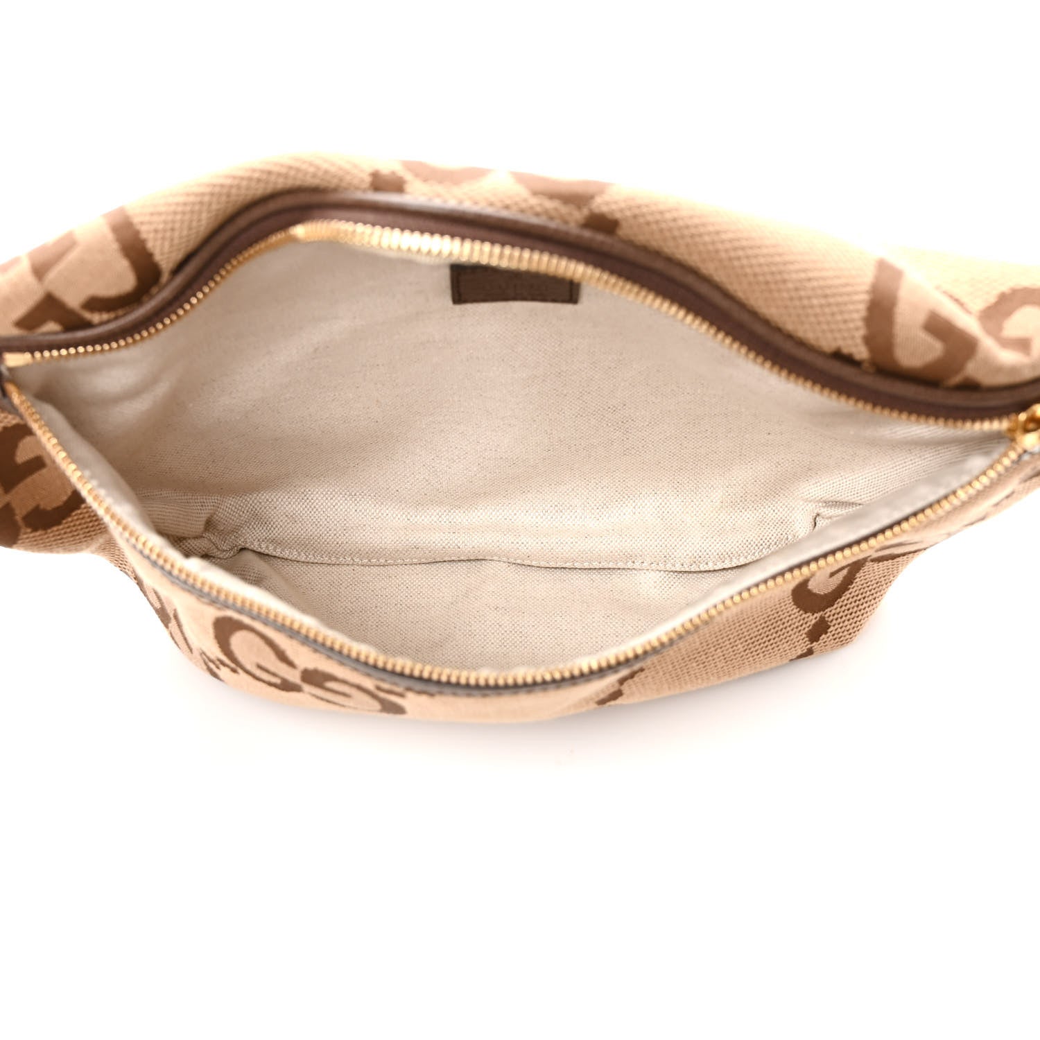 Gucci Monogram Jumbo GG Textured Dollar Calfskin Web Belt Bag Camel Ebony New Acero 5 of 8