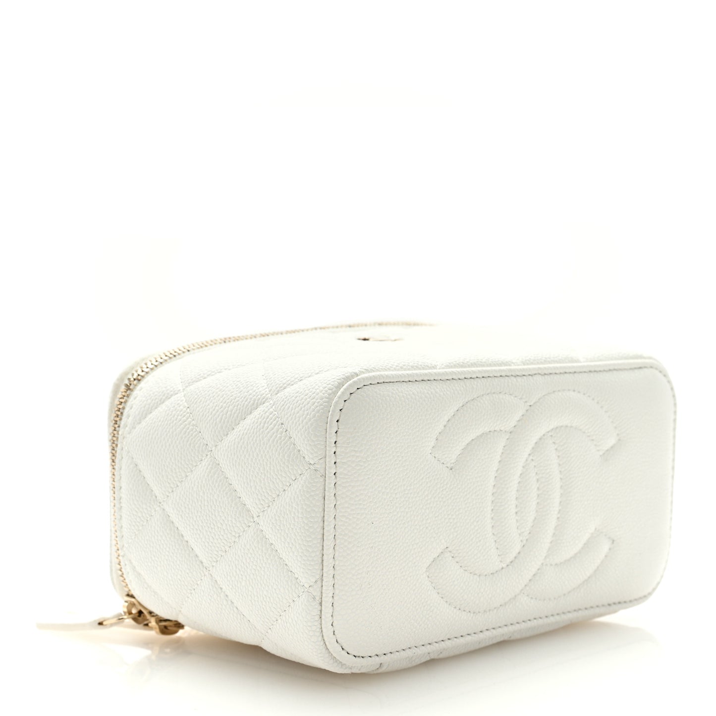 Caviar Quilted Small Vanity Case With Chain White