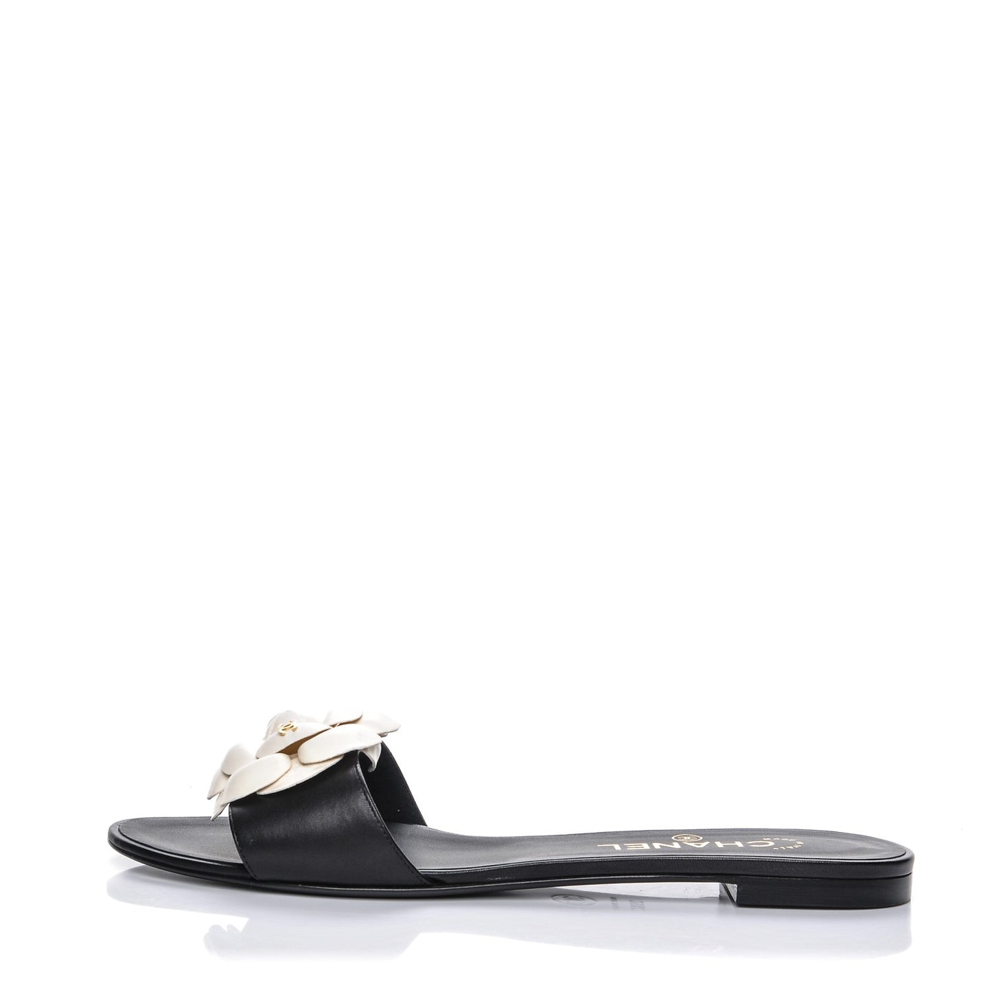 Lambskin Camellia Sandals 39.5 Black White