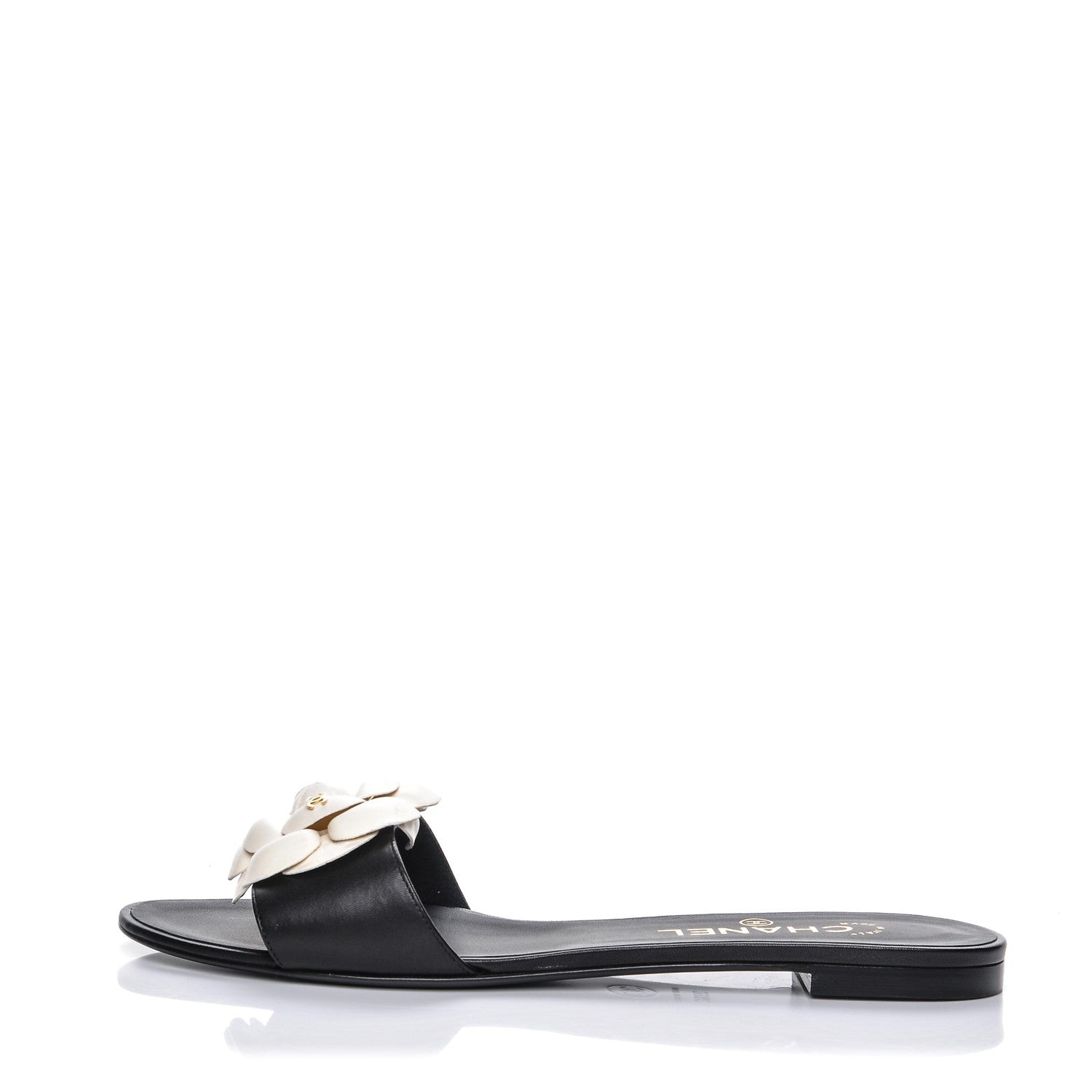 Chanel Lambskin Camellia Sandals 39.5 Black White 1 of 8