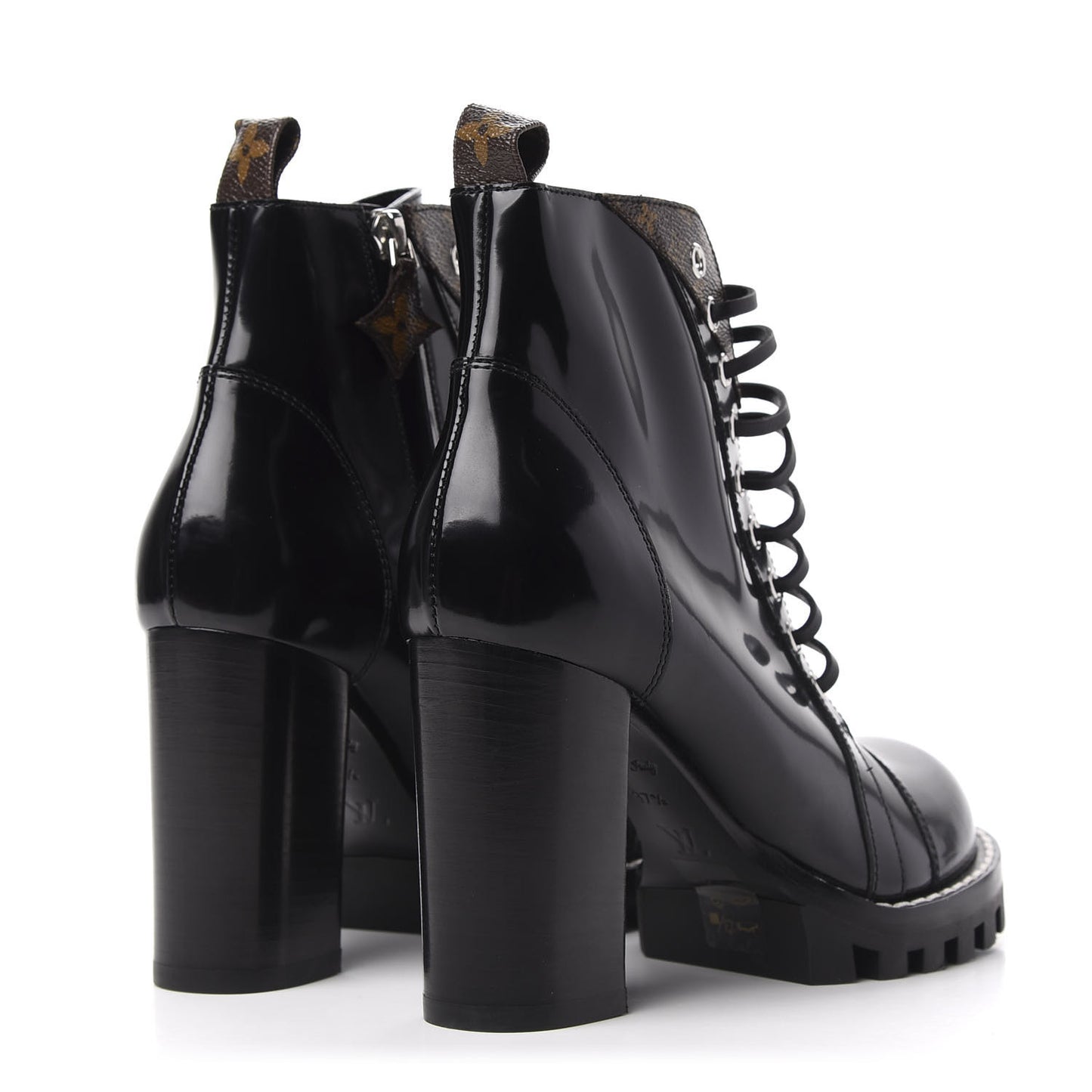 Glazed Calfskin Monogram Star Trail Ankle Boots 37.5 Black