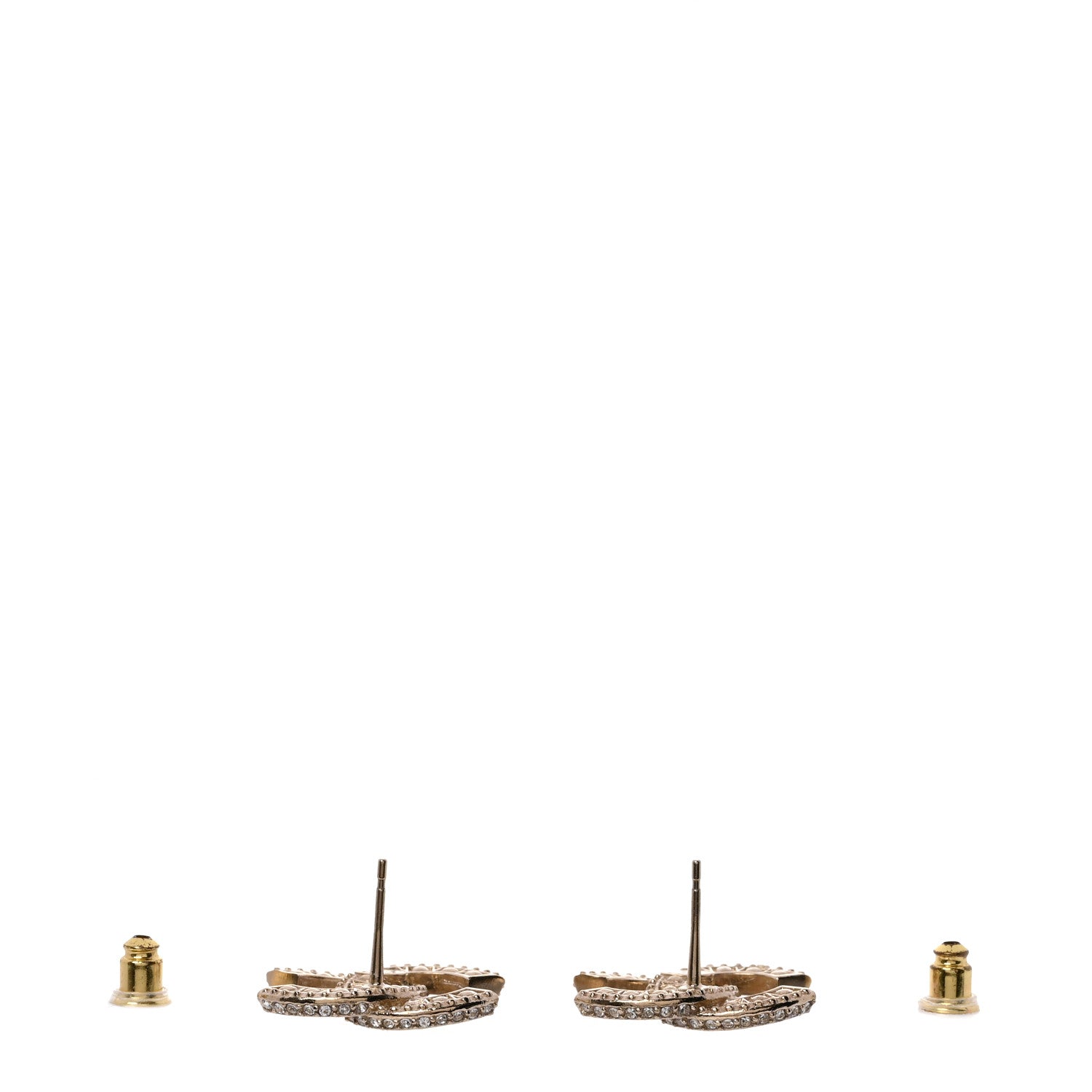 Chanel Crystal Timeless CC Earrings Light Gold 3 of 4
