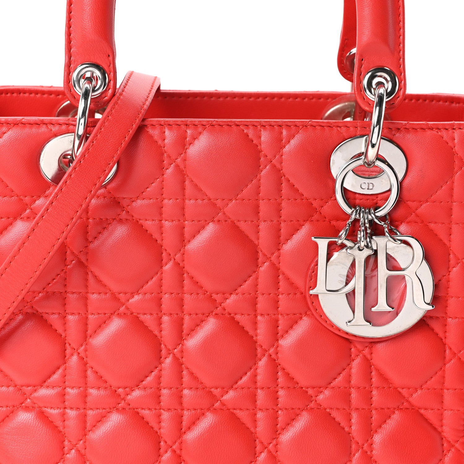 Christian Dior Lambskin Cannage Medium Lady Dior Red 8 of 10