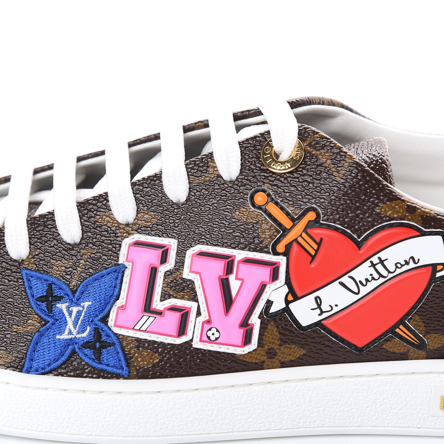 Calfskin Monogram LV Black Heart Sneakers 39 Cacao
