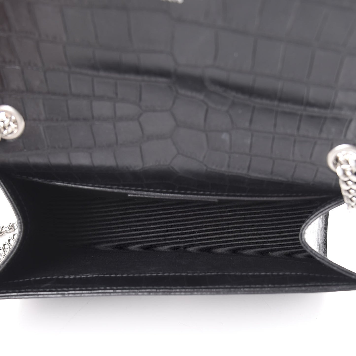 Calfskin Crocodile Embossed Monogram Small Kate Tassel Satchel Black