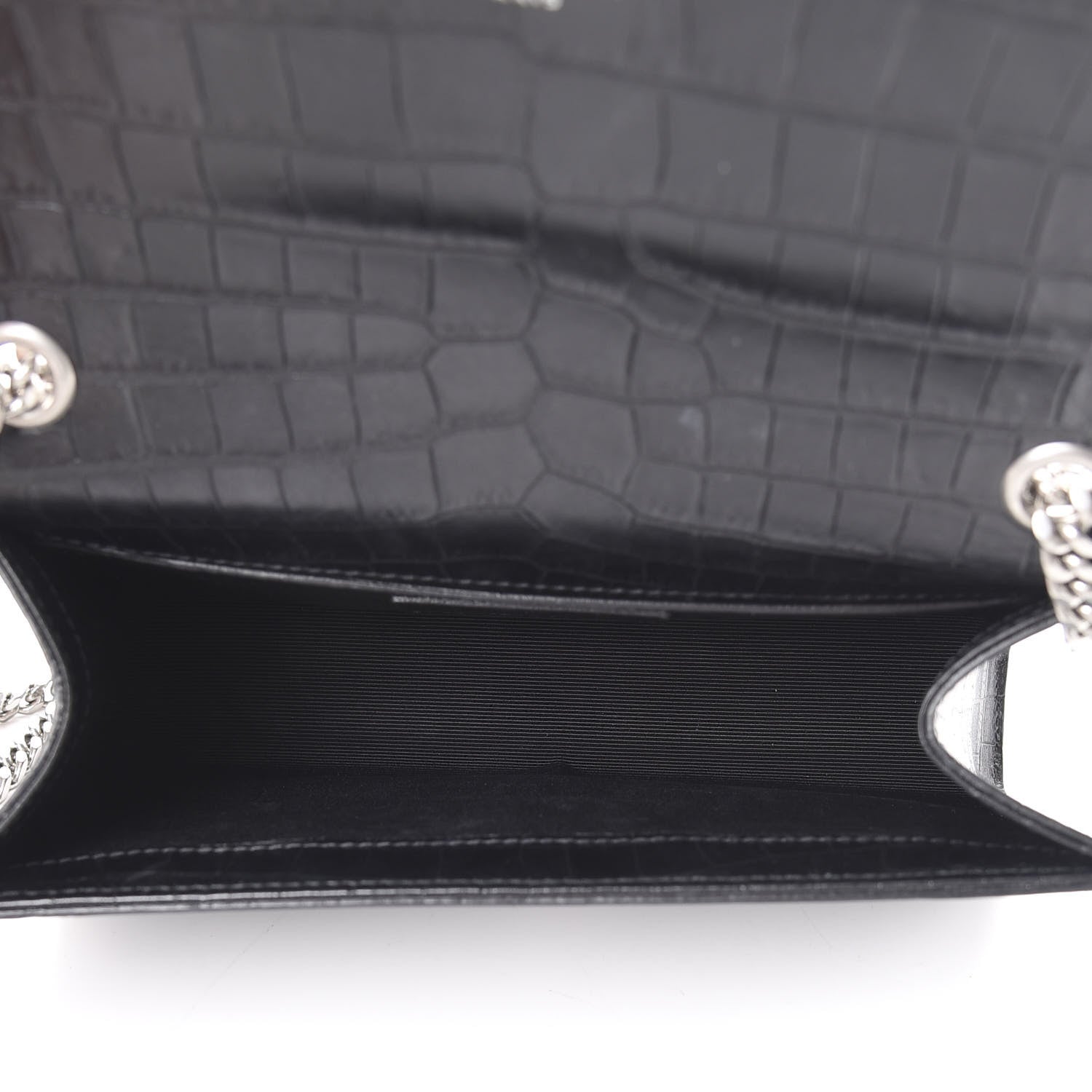Saint Laurent Calfskin Crocodile Embossed Monogram Small Kate Tassel Satchel Black 4 of 10