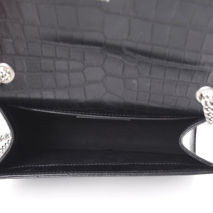 Saint Laurent Calfskin Crocodile Embossed Monogram Small Kate Tassel Satchel Black 4 of 10
