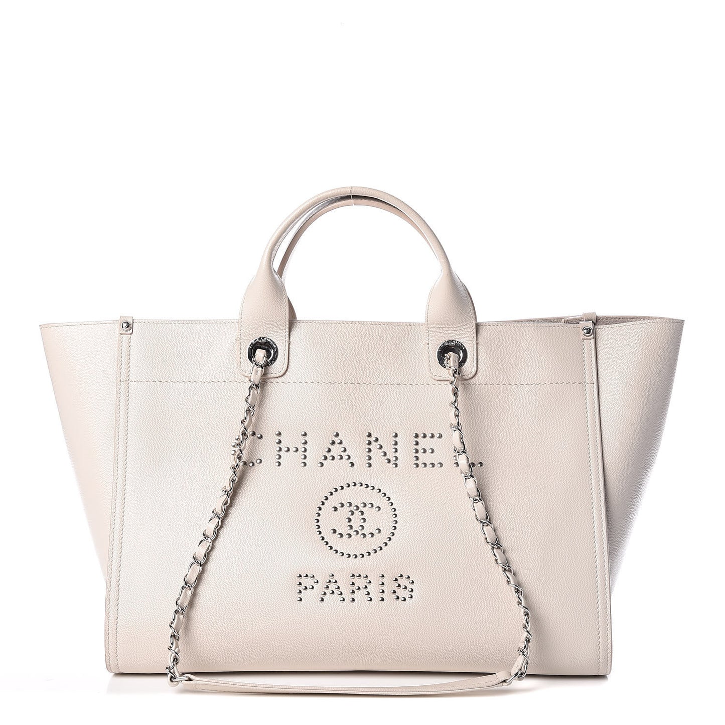 Caviar Medium Studded Deauville Tote Beige