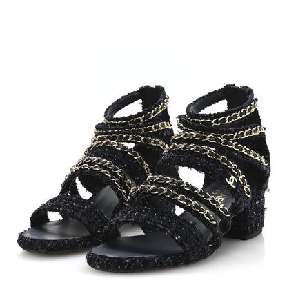 Chanel Metallic Tweed Gladiator Chain Sandals 39 Navy Bronze 8 of 20