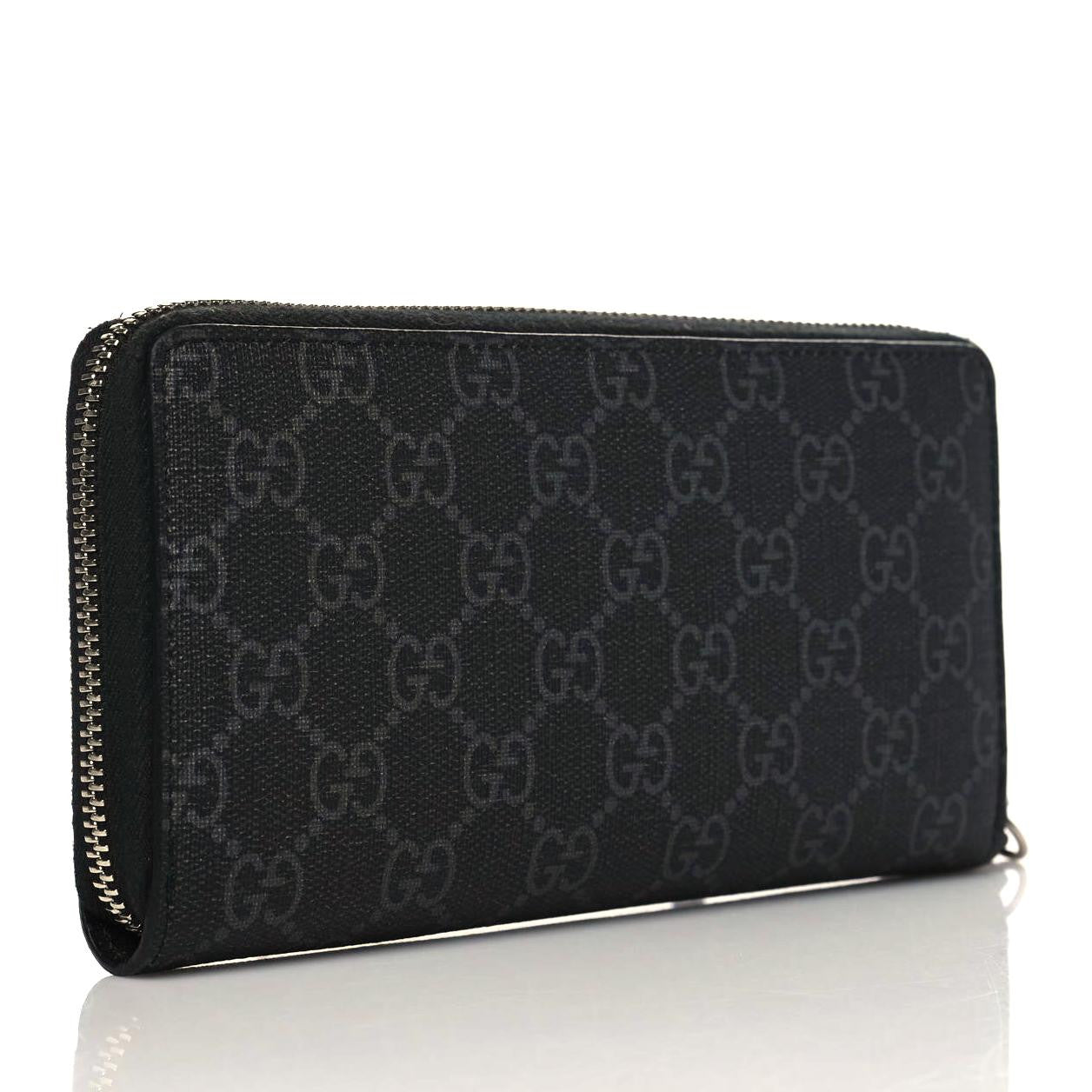GG Supreme Monogram Kingsnake Zip Around Wallet Black Grey