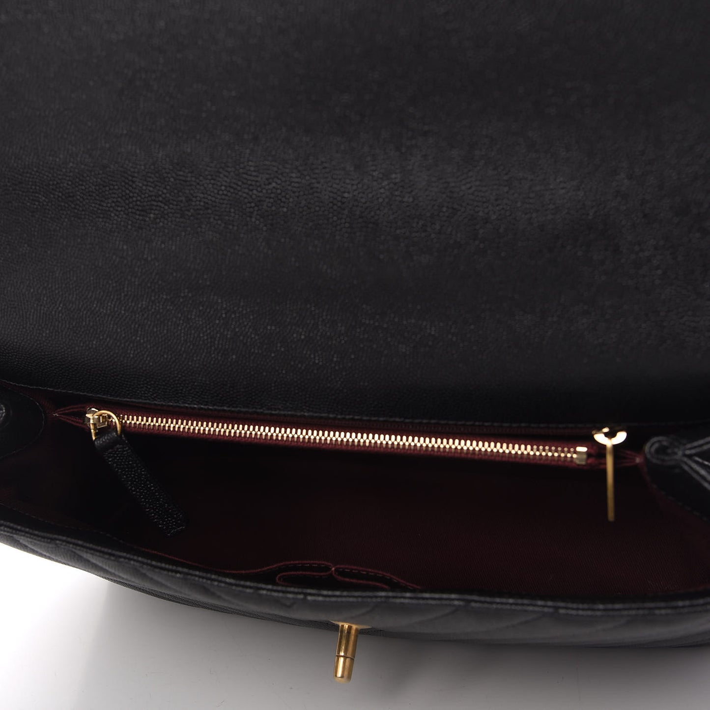 Caviar Chevron Quilted Medium Coco Handle Flap Black