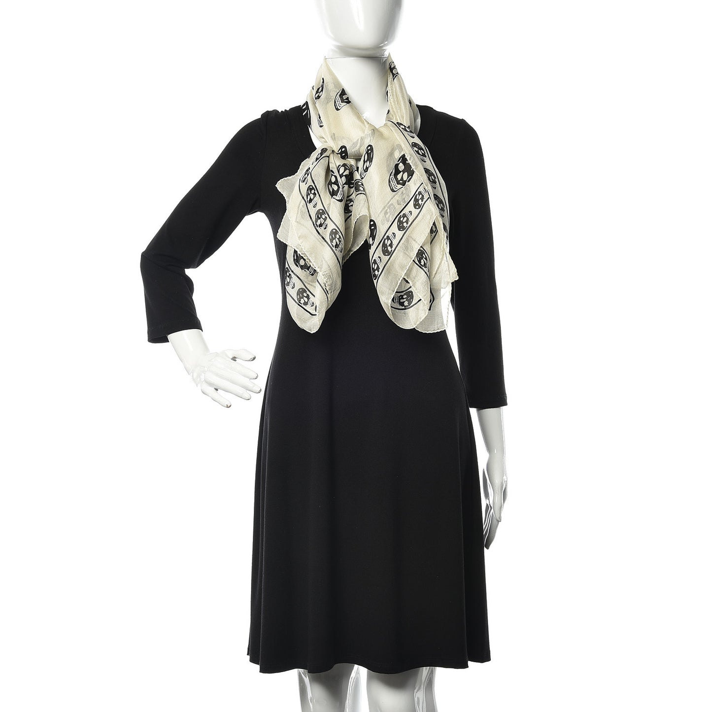 Silk Chiffon Skull Scarf Ivory Black