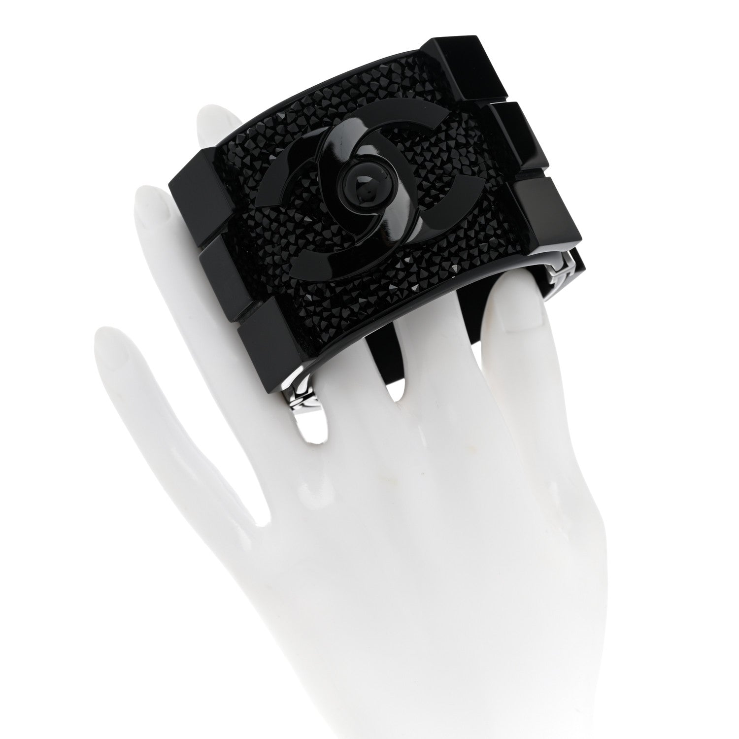 Chanel Plexiglass Crystal Lego Boy Cuff Black 2 of 6