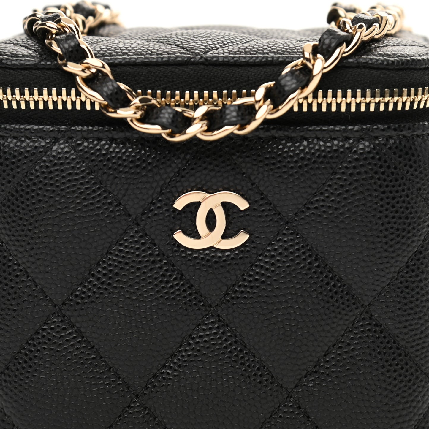 Caviar Quilted Mini Vanity Case With Chain Black