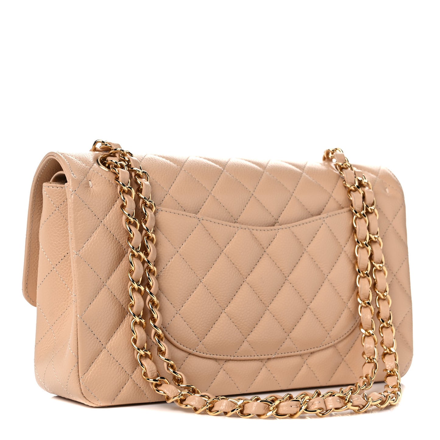 Caviar Quilted Medium Double Flap Beige