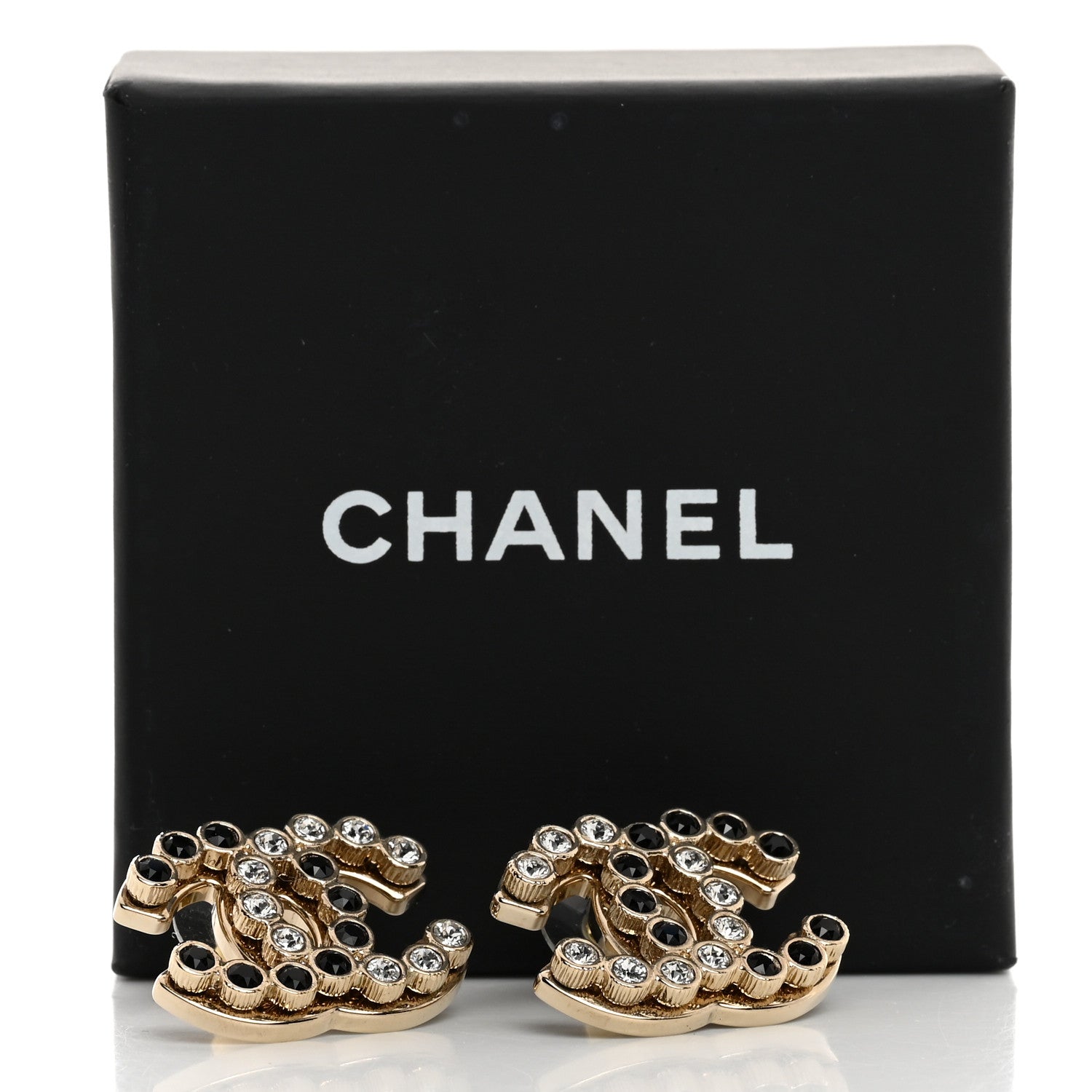 Chanel Crystal CC Earrings Black Gold 5 of 5