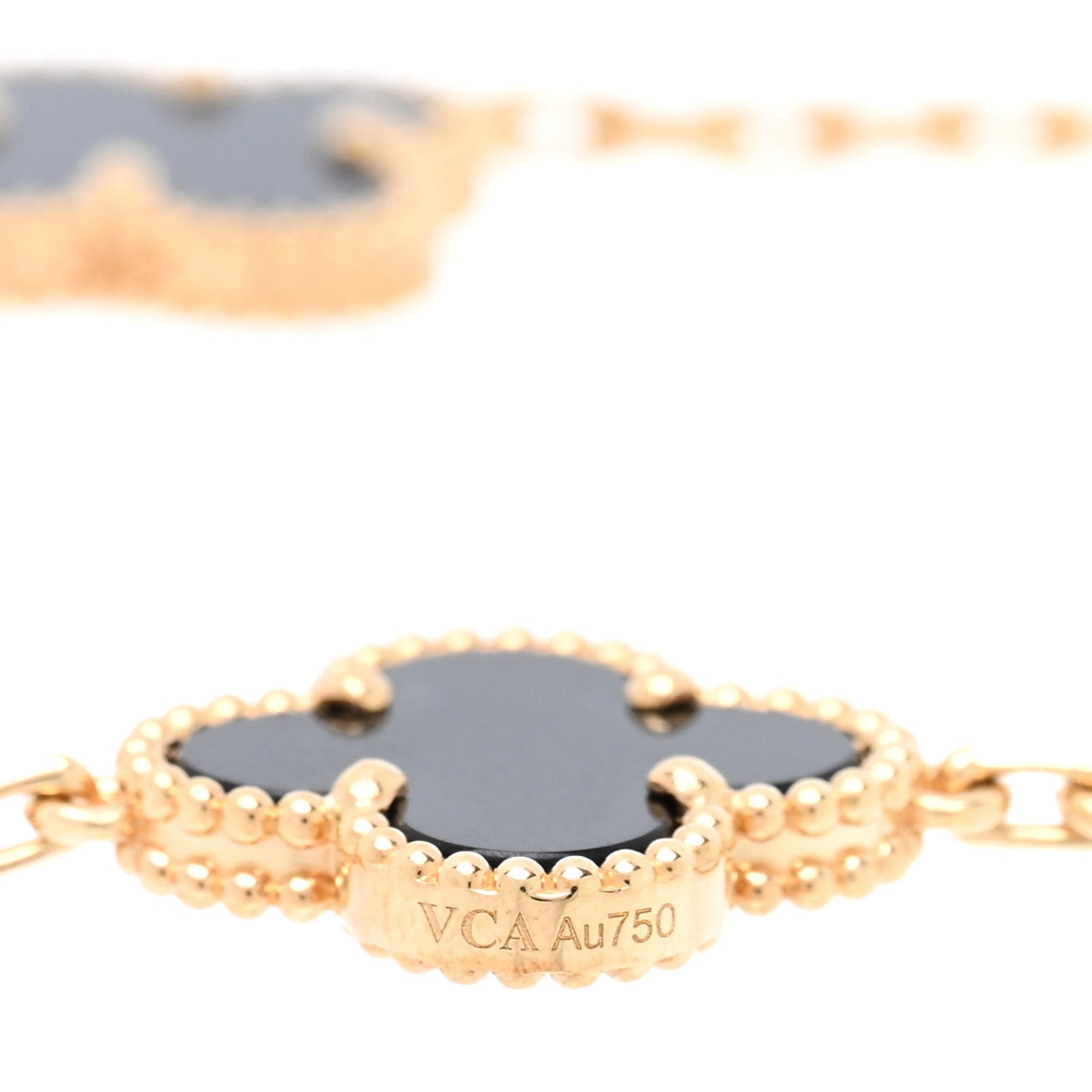 18K Yellow Gold Black Onyx 5 Motifs Vintage Alhambra Bracelet