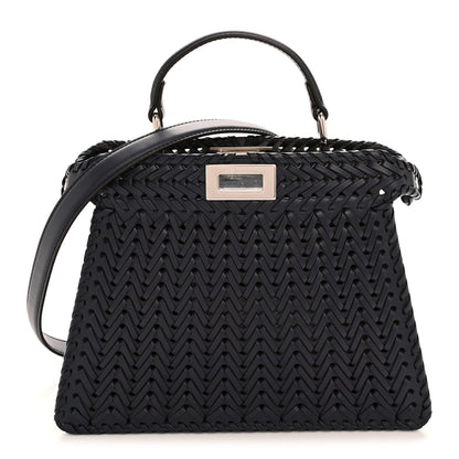 Fendi Vitello King Shiny Nappa Intreccio Petite Peekaboo I SEE U Satchel Midnight 1 of 12
