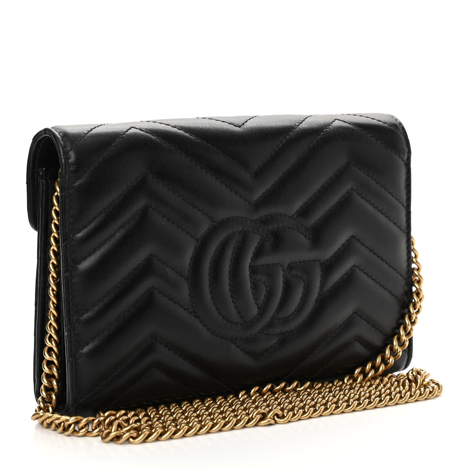 Gucci Calfskin Matelasse GG Marmont Chain Wallet Black 3 of 13