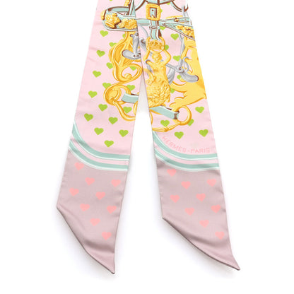 Hermes Silk Brides de Gala Love Twilly Parme Vert D Eau Vieux Rose 2 of 3