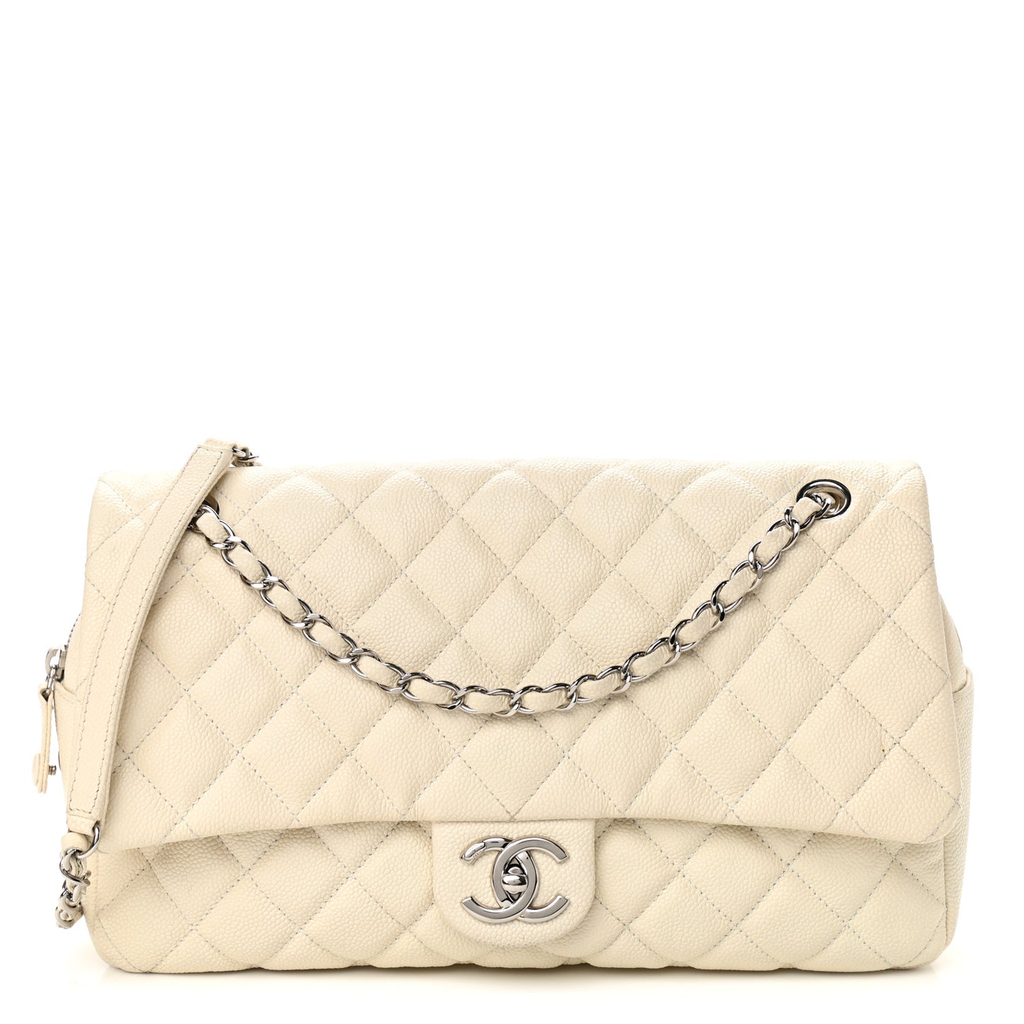 Caviar Quilted Jumbo Easy Flap Dark White