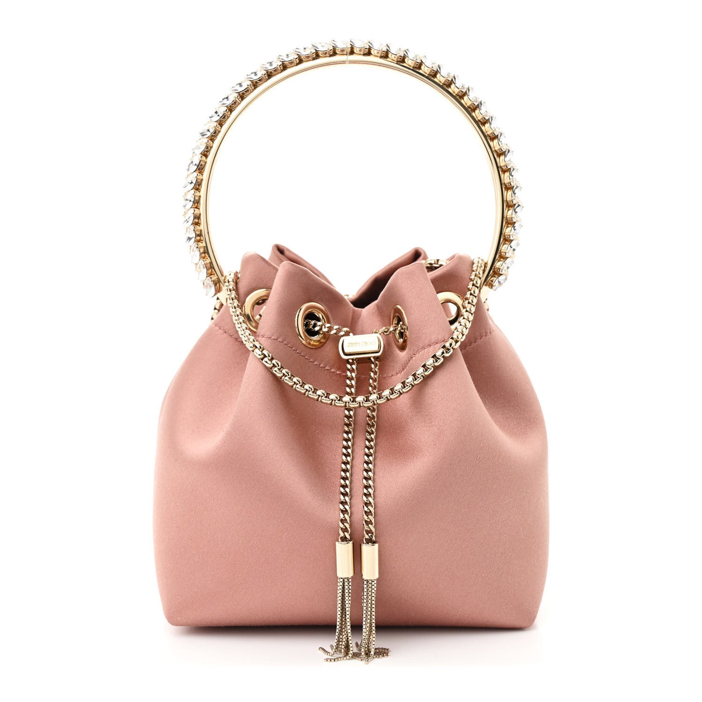 Satin Crystal Embellished Top Handle Bon Bon Bag Blush