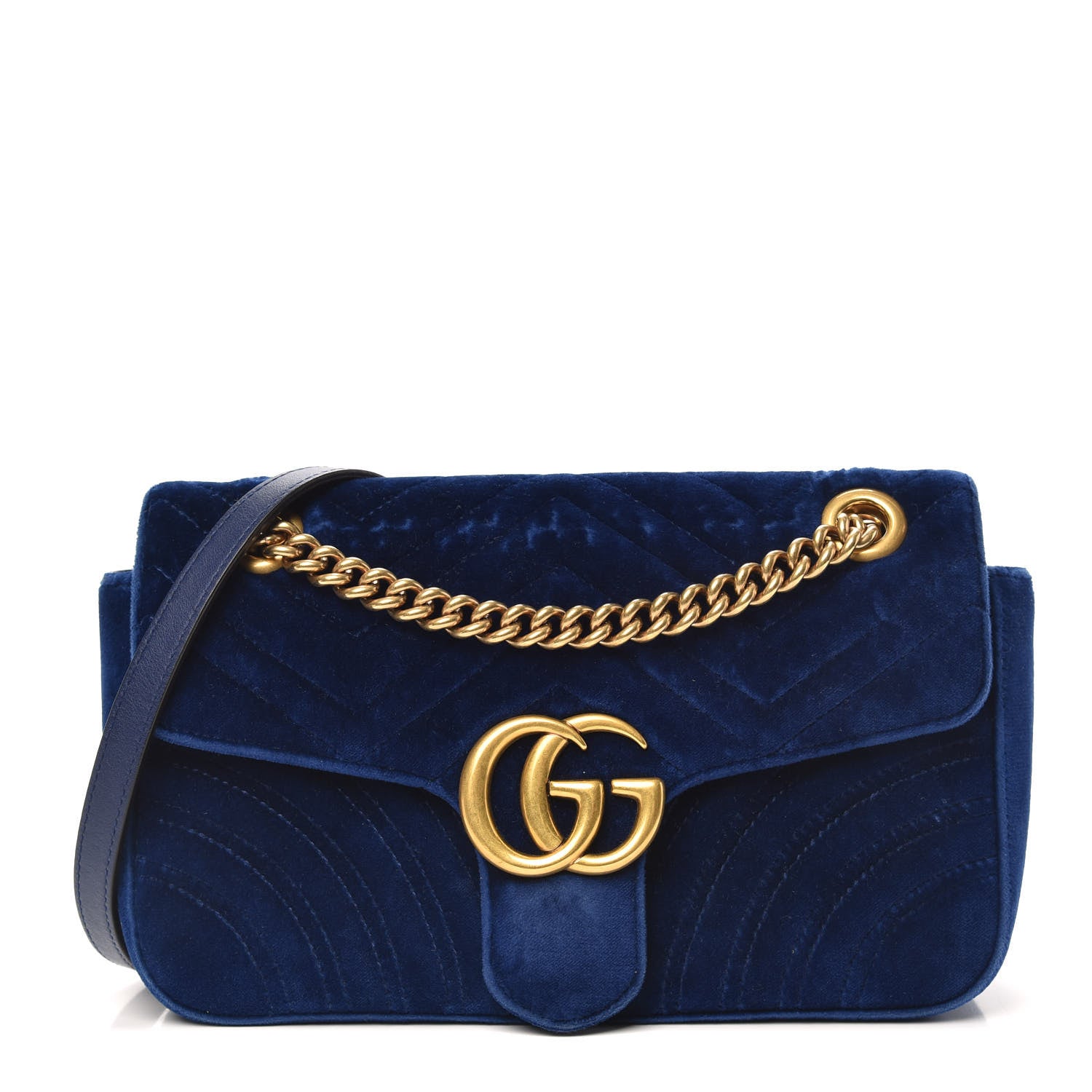 Gucci Velvet Matelasse Small GG Marmont Shoulder Bag Cobalt Blue 1 of 15
