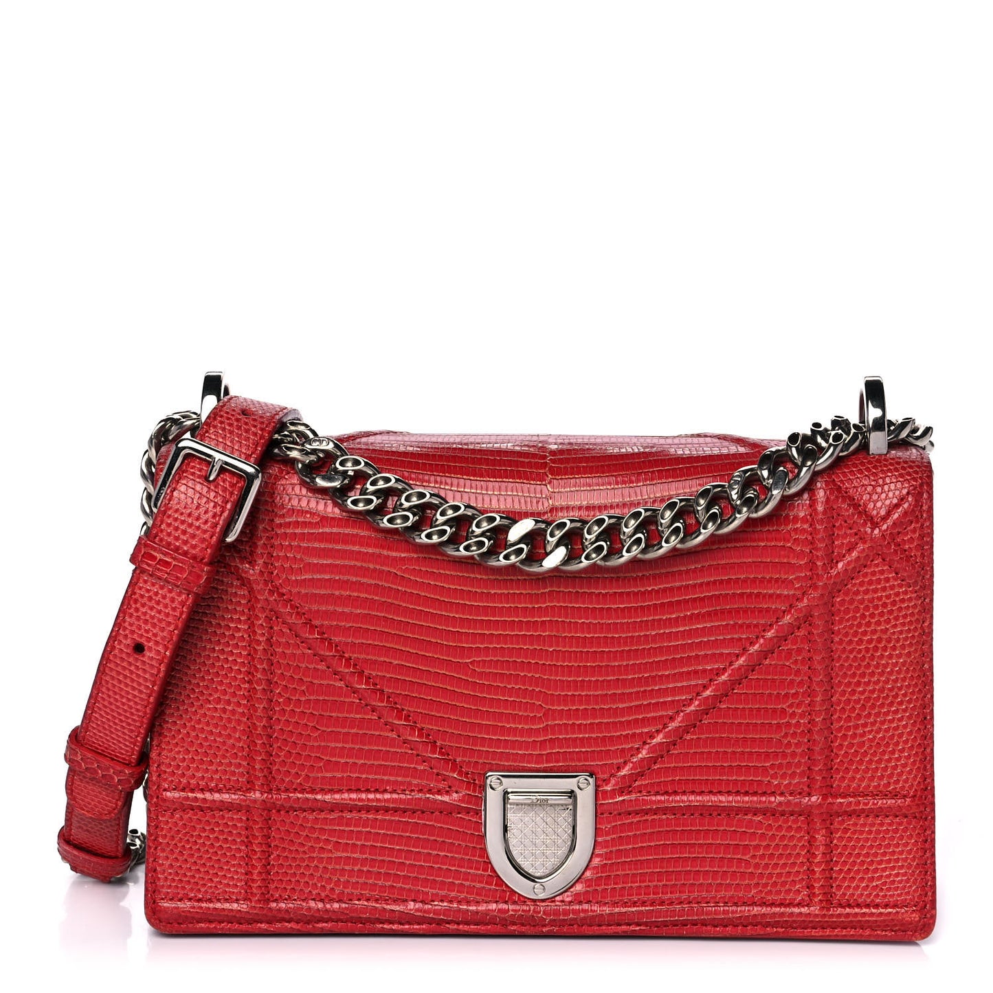 Lizard Medium Diorama Flap Bag Red