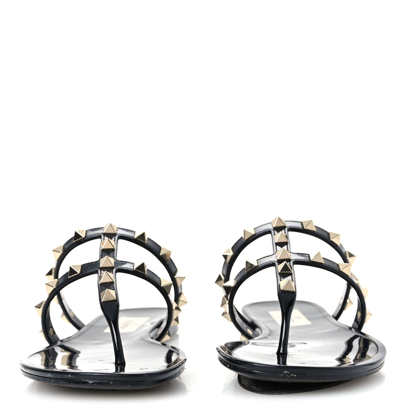 PVC Jelly Rockstud Caged Flat Thong Sandals 37 Black