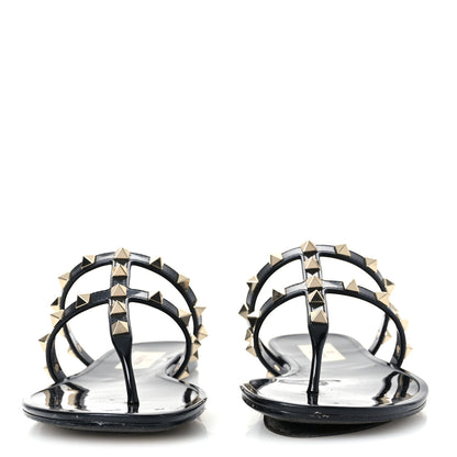Valentino Garavani PVC Jelly Rockstud Caged Flat Thong Sandals 37 Black 3 of 9