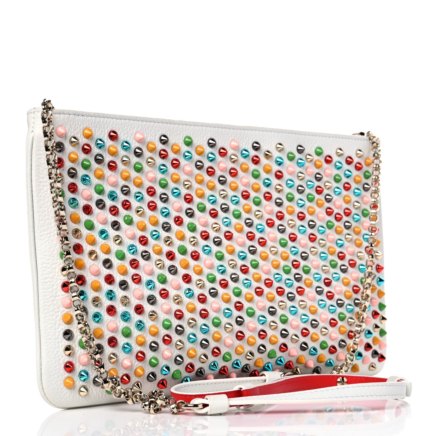 Christian Louboutin Calfskin Empire Spikes Loubiposh Clutch White Multi 3 of 14