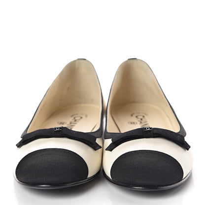 Chanel Lambskin Grosgrain Bow Cap Ballet Flats 38.5 White 2 of 10