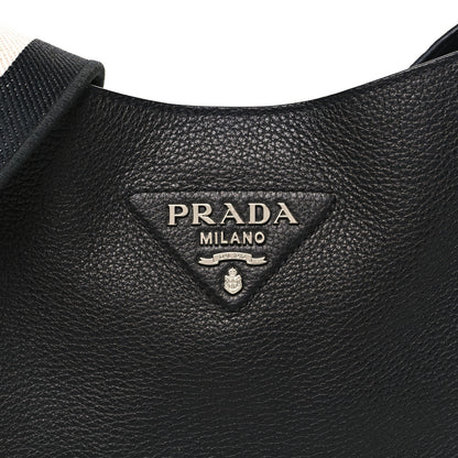 Prada Vitello Daino Soft Hobo Messenger Bag Black 7 of 10