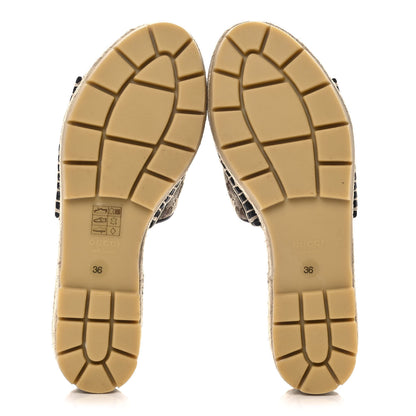 Gucci Monogram Matelasse Diagonal GG Marmont Platform Espadrille Slide Sandals 36 Beige Ebony Black 5 of 9