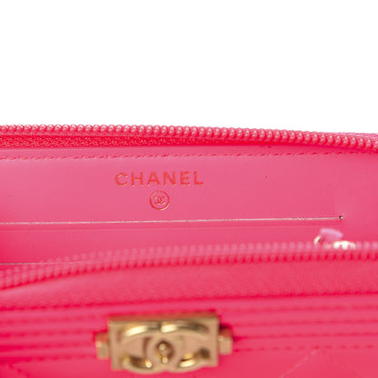 Chanel Patent Quilted Small Boy Zip Around Wallet Pink 6 of 8