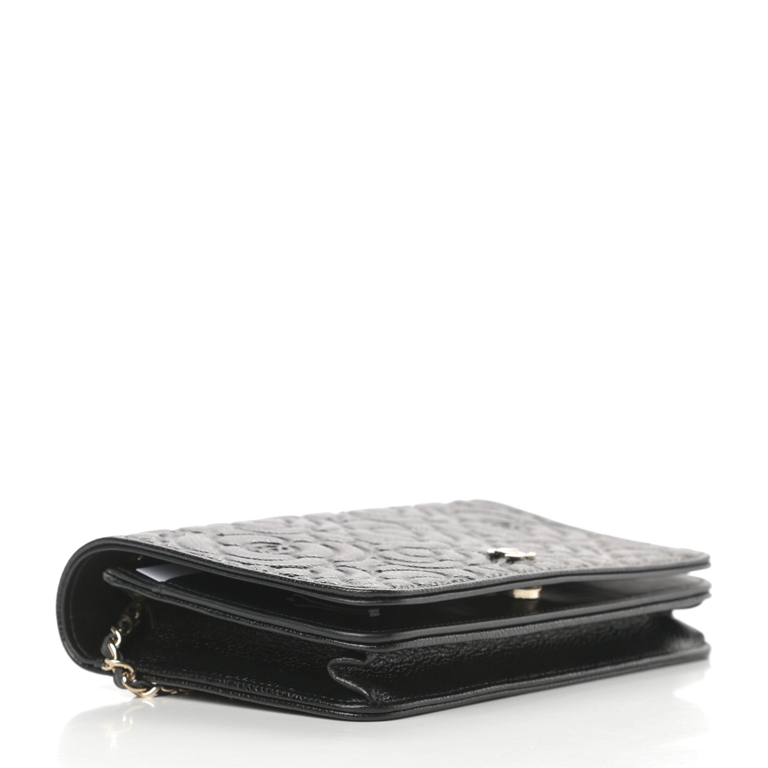 Chanel Caviar Camellia Embossed Wallet On Chain WOC Black 4 of 13