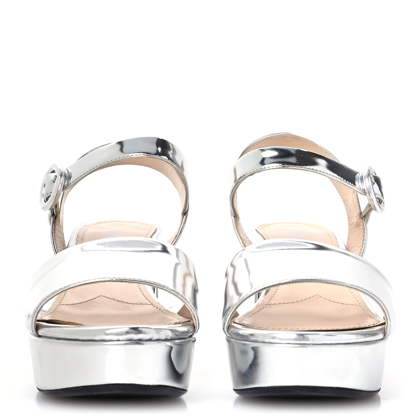 Vitello Metallic Calfskin Platform Sandals 37.5 Argento