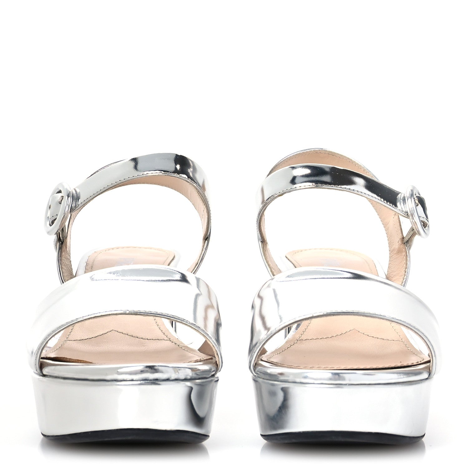 Prada Vitello Metallic Calfskin Platform Sandals 37.5 Argento 3 of 9