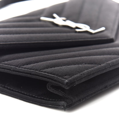 Saint Laurent Satin Chevron Monogram Envelope Chain Wallet Black 8 of 9
