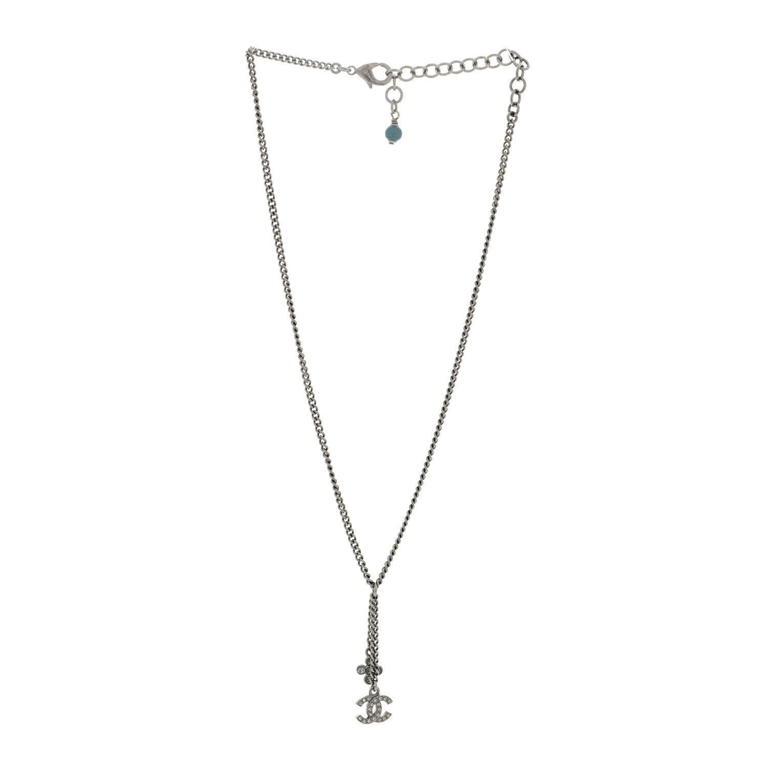 Chanel Ruthenium Crystal Flower CC Lariat Necklace 3 of 5