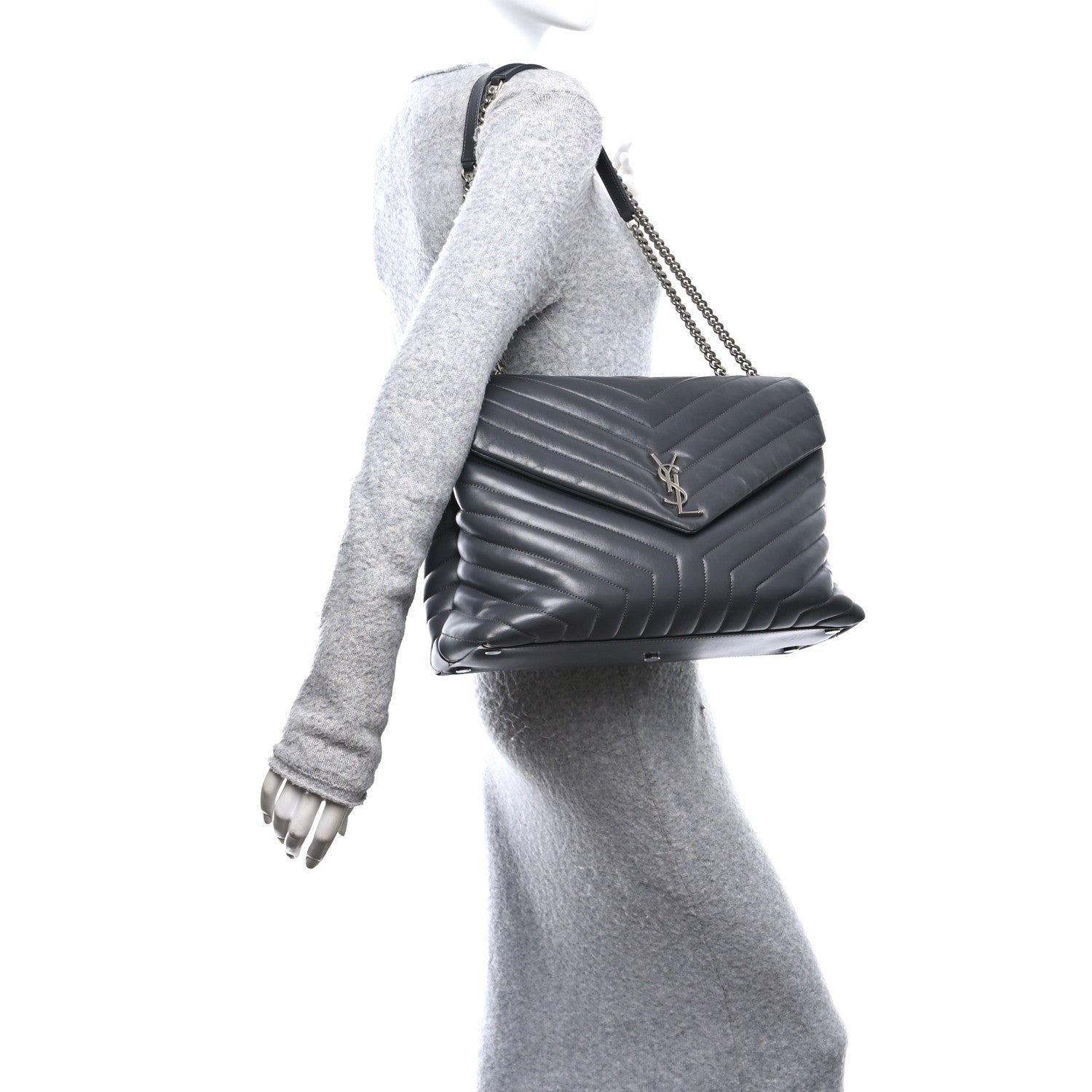 Saint Laurent Calfskin Y Quilted Monogram Large Loulou Chain Satchel Earth 2 of 10
