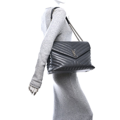 Saint Laurent Calfskin Y Quilted Monogram Large Loulou Chain Satchel Earth 2 of 10