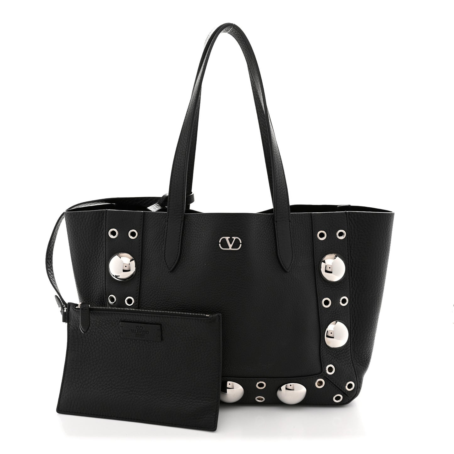Grainy Calfskin Studded Small Nellcote Shopping Tote Black