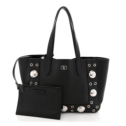 Valentino Garavani Grainy Calfskin Studded Small Nellcote Shopping Tote Black 3 of 11