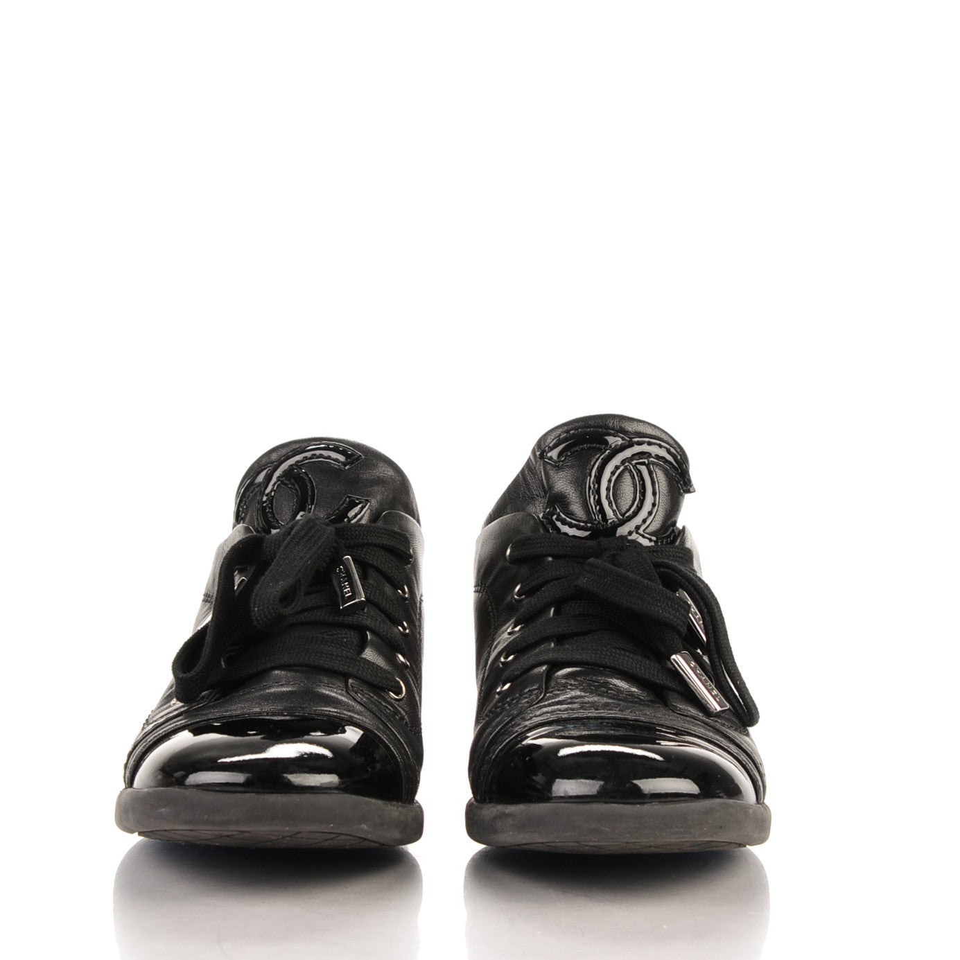 Lambskin Patent Cap Toe CC Sneakers 34.5 Black