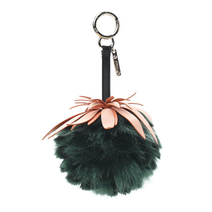 Fendi Fox Rabbit Fur Nappa Pineapple Bag Charm Verde Scuro Baby Pink Multicolor 1 of 3
