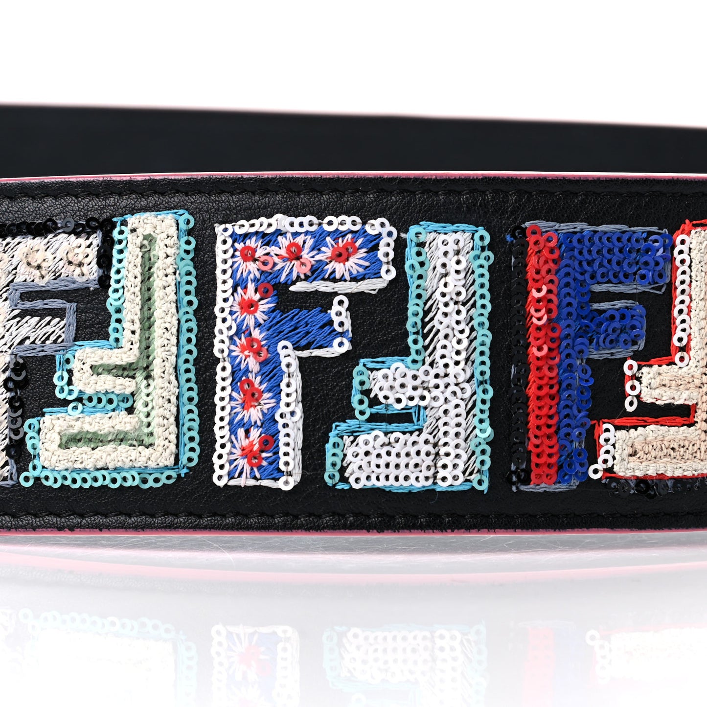 Calfskin Sequin Fun Fair Strap You Black Multicolor