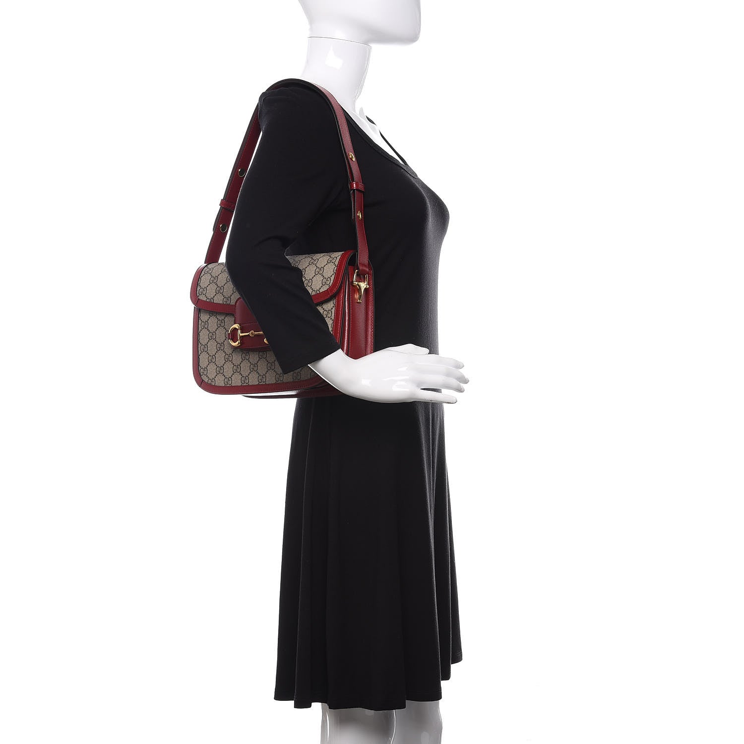 Gucci GG Supreme Monogram Azalea Calfskin Horsebit 1955 Shoulder Bag Beige Ebony New Cherry Red 2 of 13